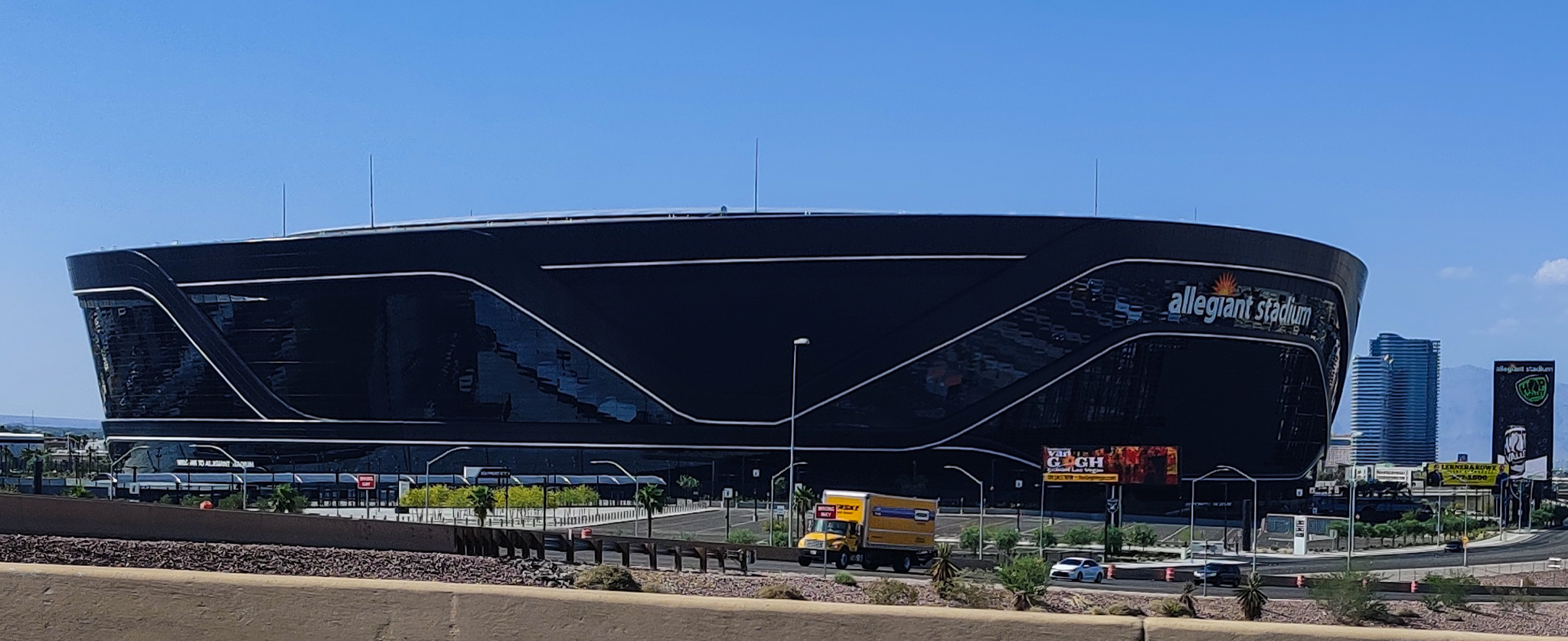 The black exterior of Allegiant Stadium in Las Vegas